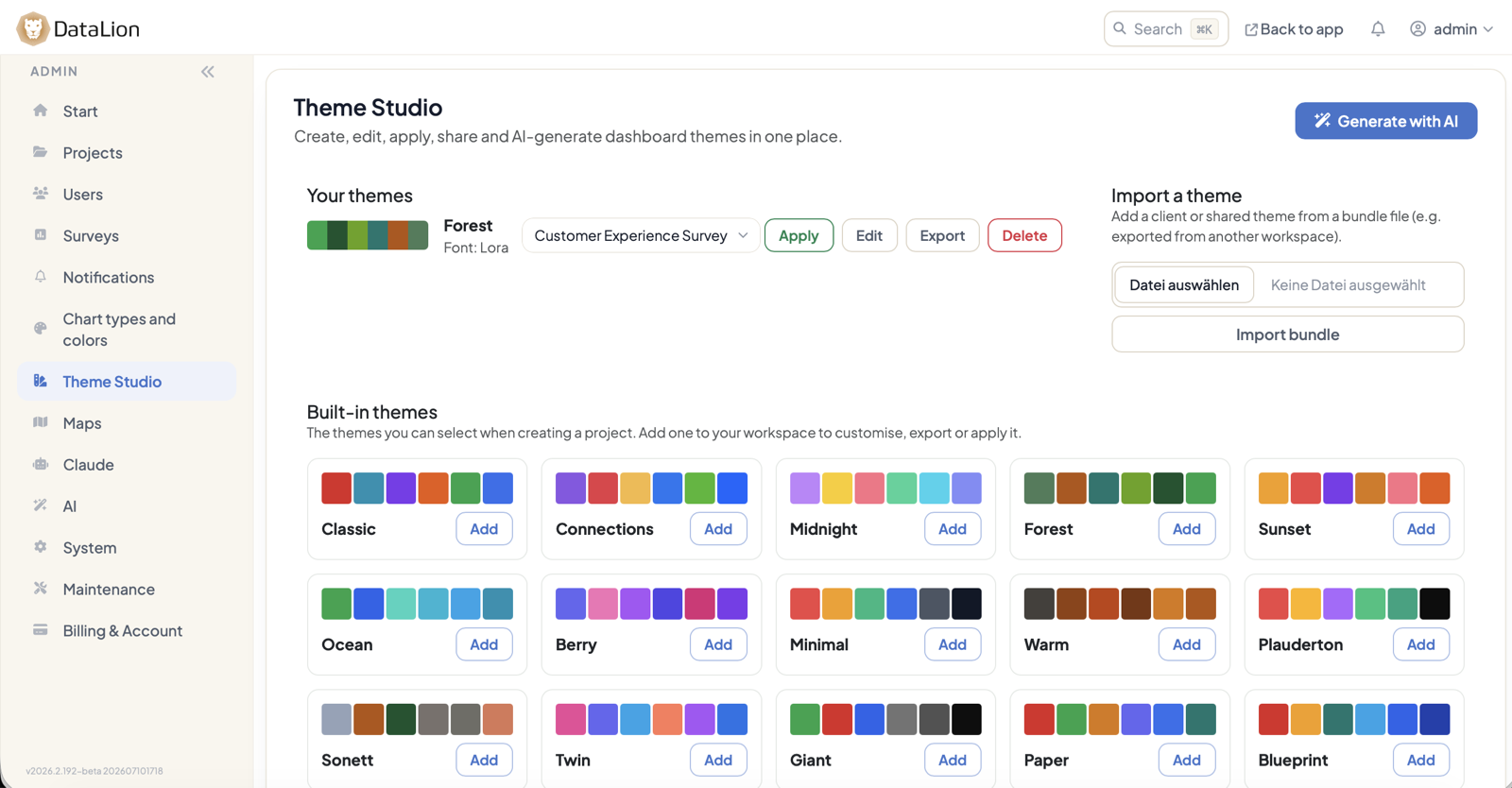 The Theme Studio in DataLion with a 