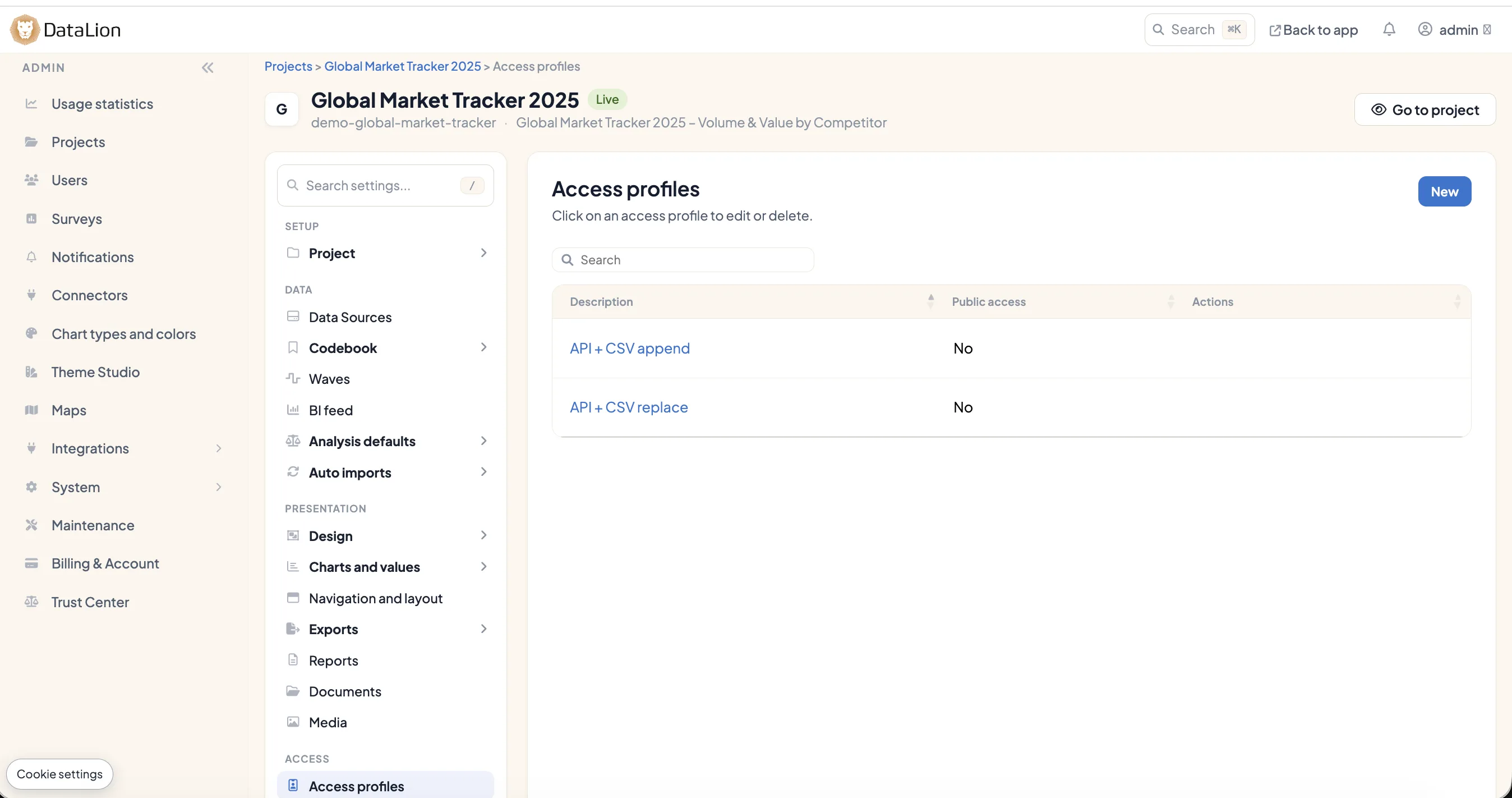 Perfiles de acceso para importaciones automáticas: perfiles separados para añadir y para reemplazar vía API y CSV