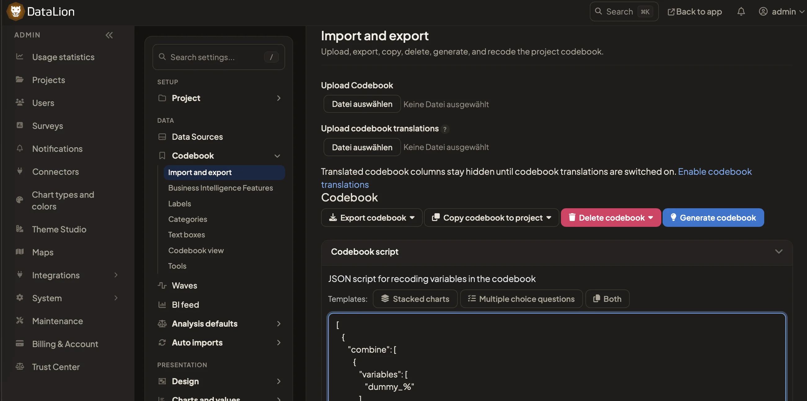 DataLion genera automáticamente un codebook a partir de un conjunto de datos etiquetado importado