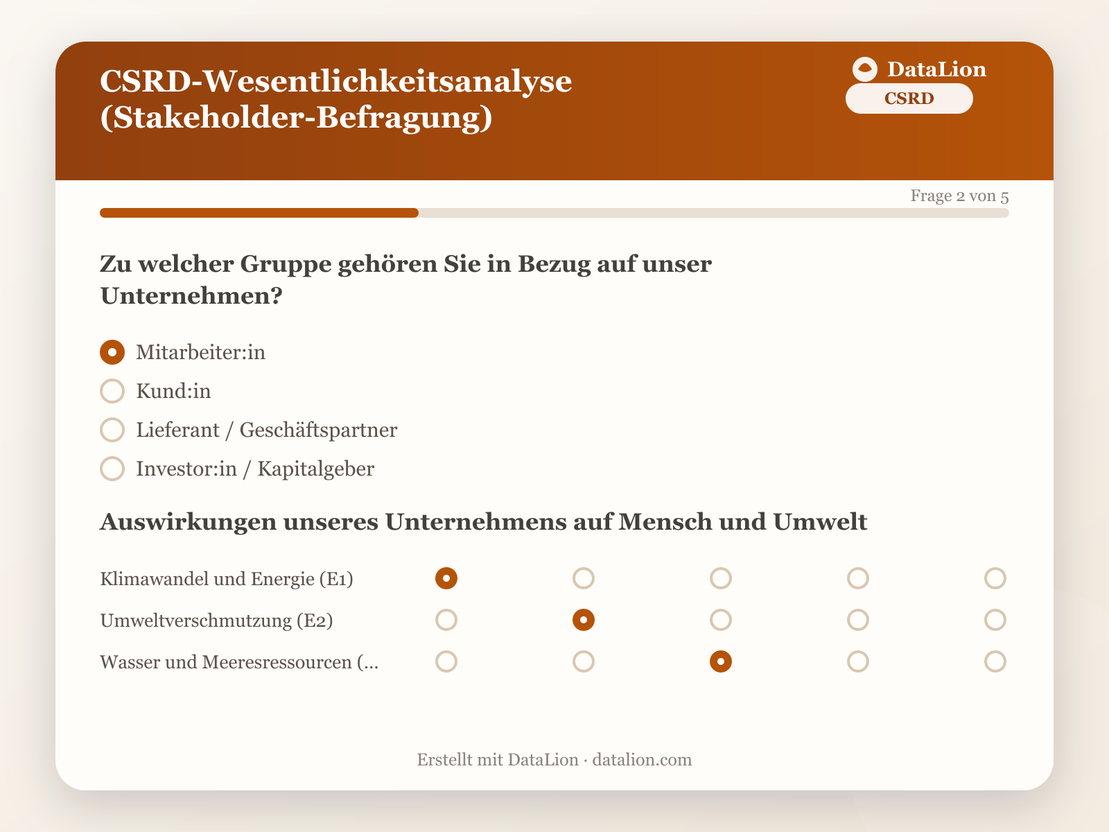 Wesentlichkeitsanalyse nach CSRD: der Fragebogen, der die Matrix trägt