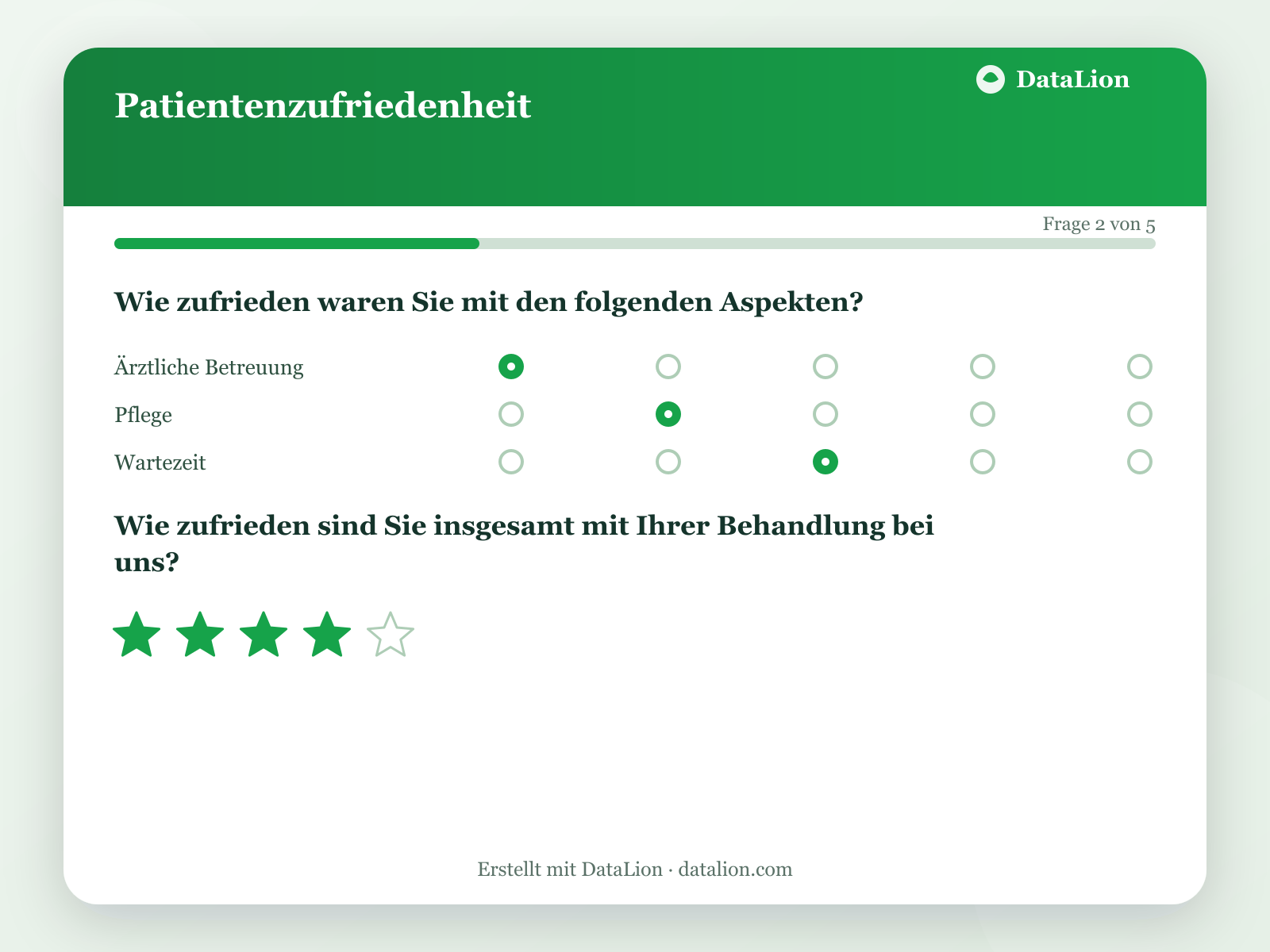 Patientenbefragung: Fragebogen-Muster (PDF) und Auswertung je Station